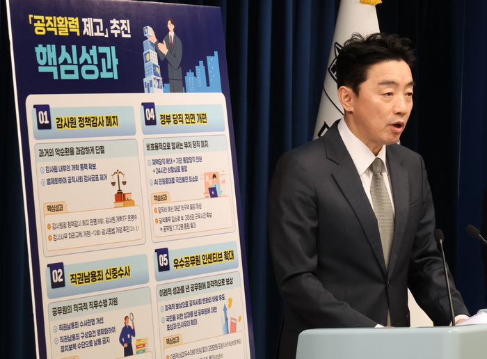 강훈식 비서실장, 공직역량강화 브리핑     (서울=연합뉴스) 한상균 기자 = 강훈식 대통령비서실장이 12일 서울 용산 대통령실 기자회견장에서 공직 활력 제고 추진 성과 및 공직 역량 강화 향후 계획 브리핑을 하고 있다. 2025.11.12     xyz@yna.co.kr (끝)